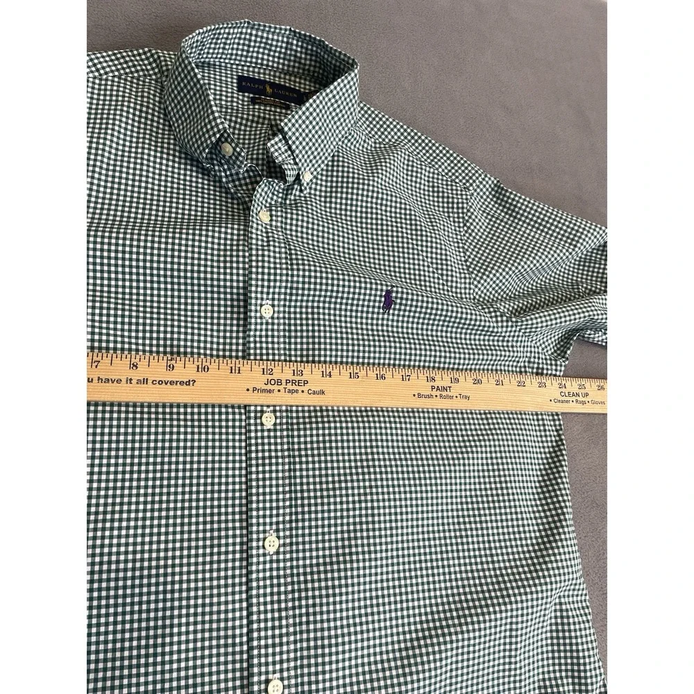 Polo Ralph Lauren Shirt Mens Large Green Gingham Classic Fit Button Down